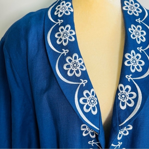 BOB MACKIE Wearable Art Floral Embroidered Artsy Linen Blend Blazer - Picture 3 of 5